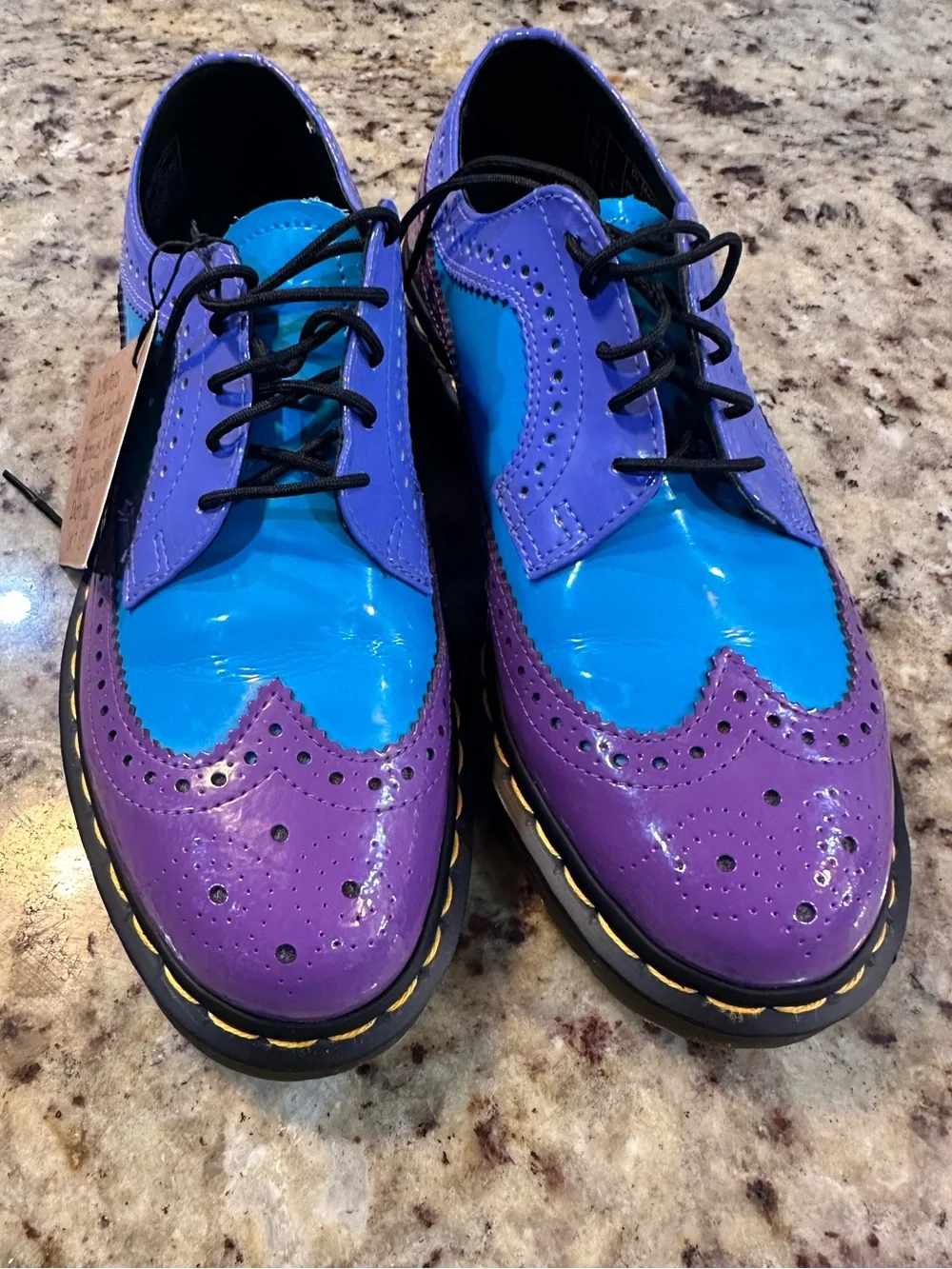 Rare Dr Martens 3989 Brogue Shoes Purple Blue Patent Leather Women US 9 UK 7 - Picture 2 of 13